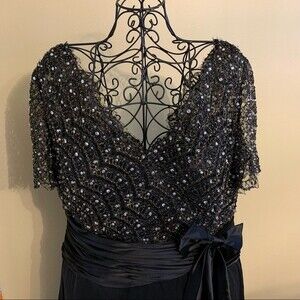 MAY QUEEN Couture Black Beaded Chiffon Gown 4XL – Formal Evening Dress